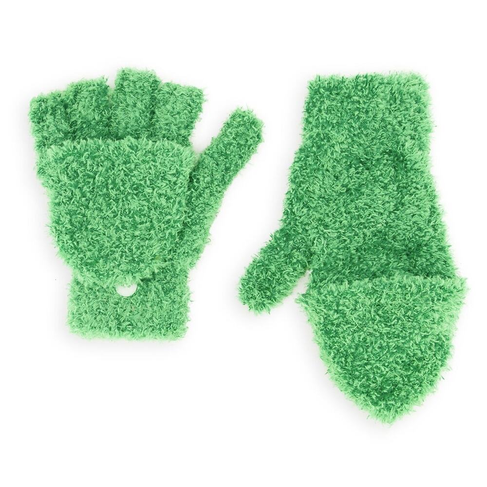 New Fashion Nova Fuzzy Flip Top Gloves Mittens Green Button Winter Fingerless